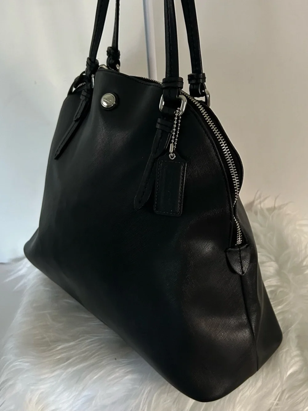 Coach Black Leather Shoulder Bag Silver Hardware structured Tote Classic - Picture 4 of 12
